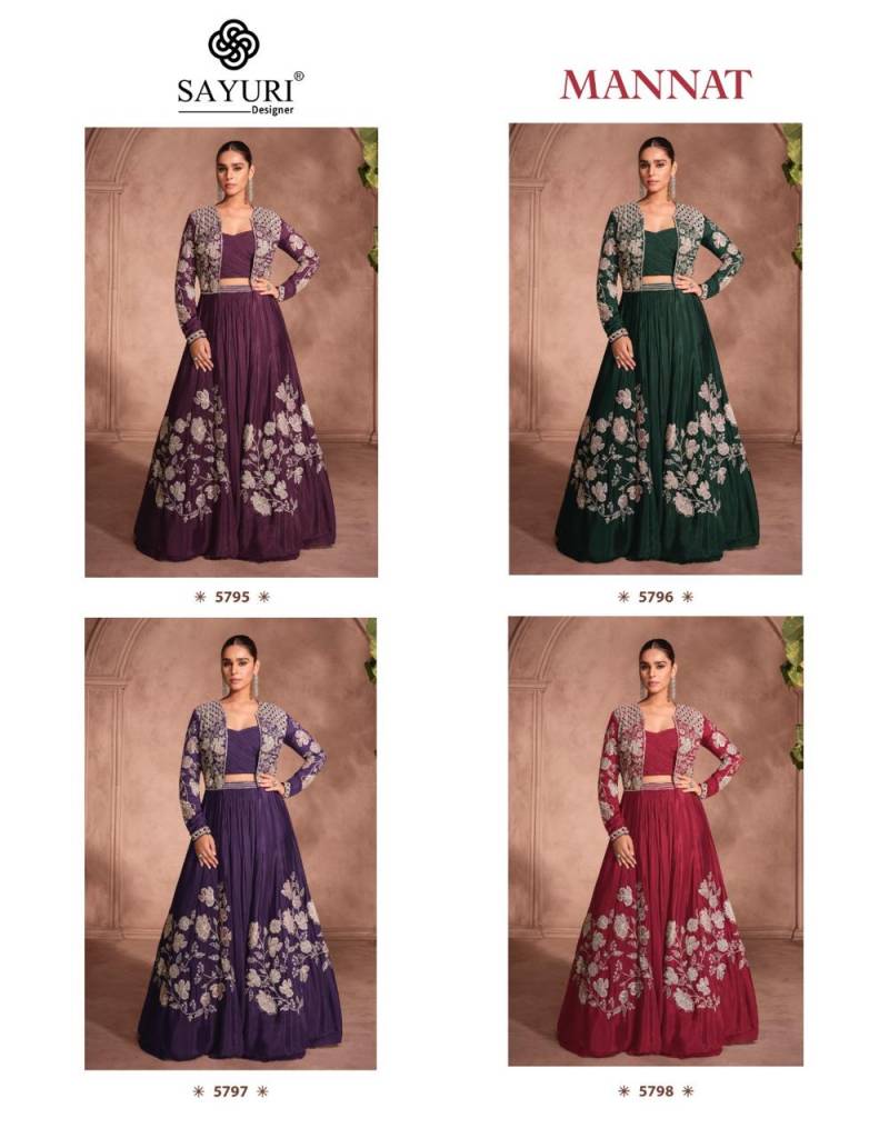 Sayuri Mannat Chinon Silk Embroidered Designer Party Wear Collection