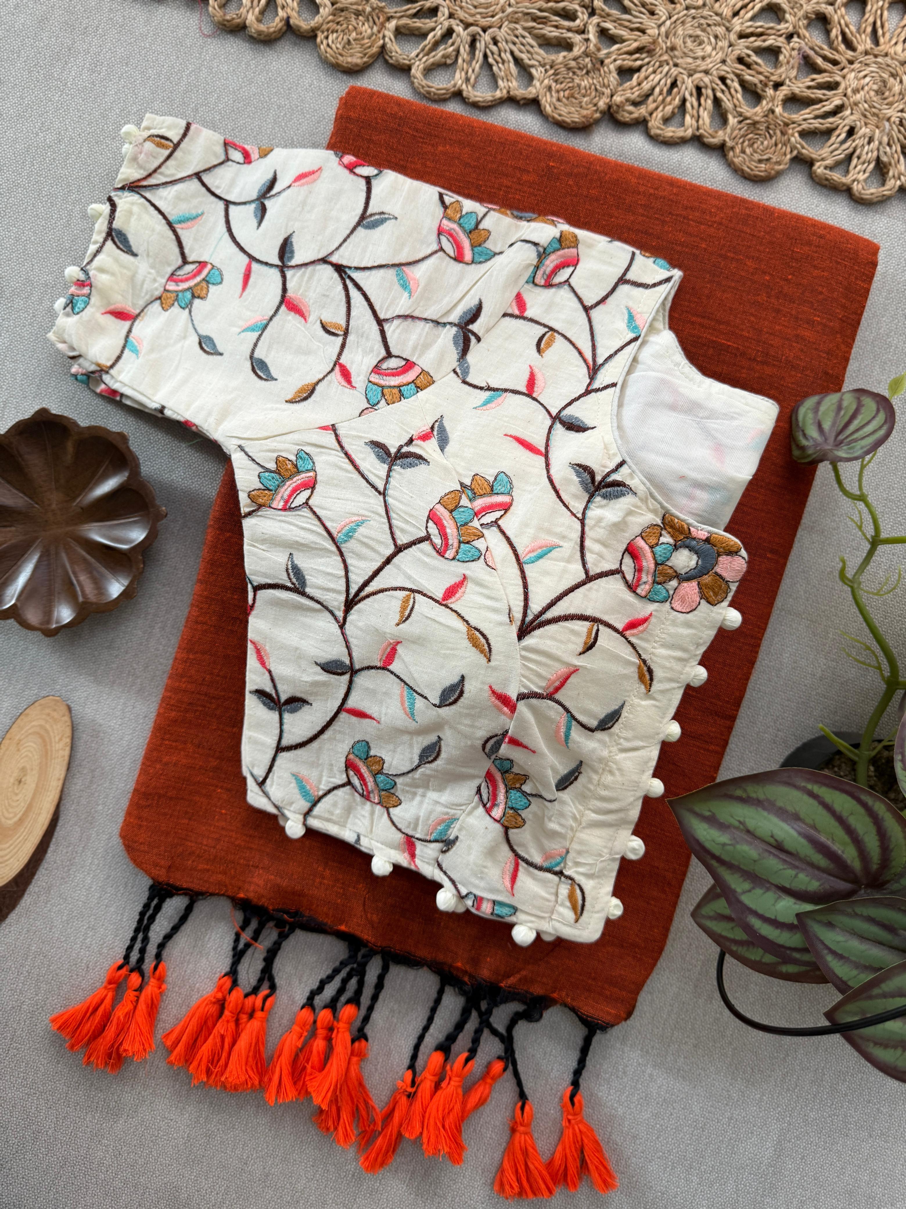 Lekha Cf 160 Khadi Cotton Plain Saree With Embroidery Readymade Blouse