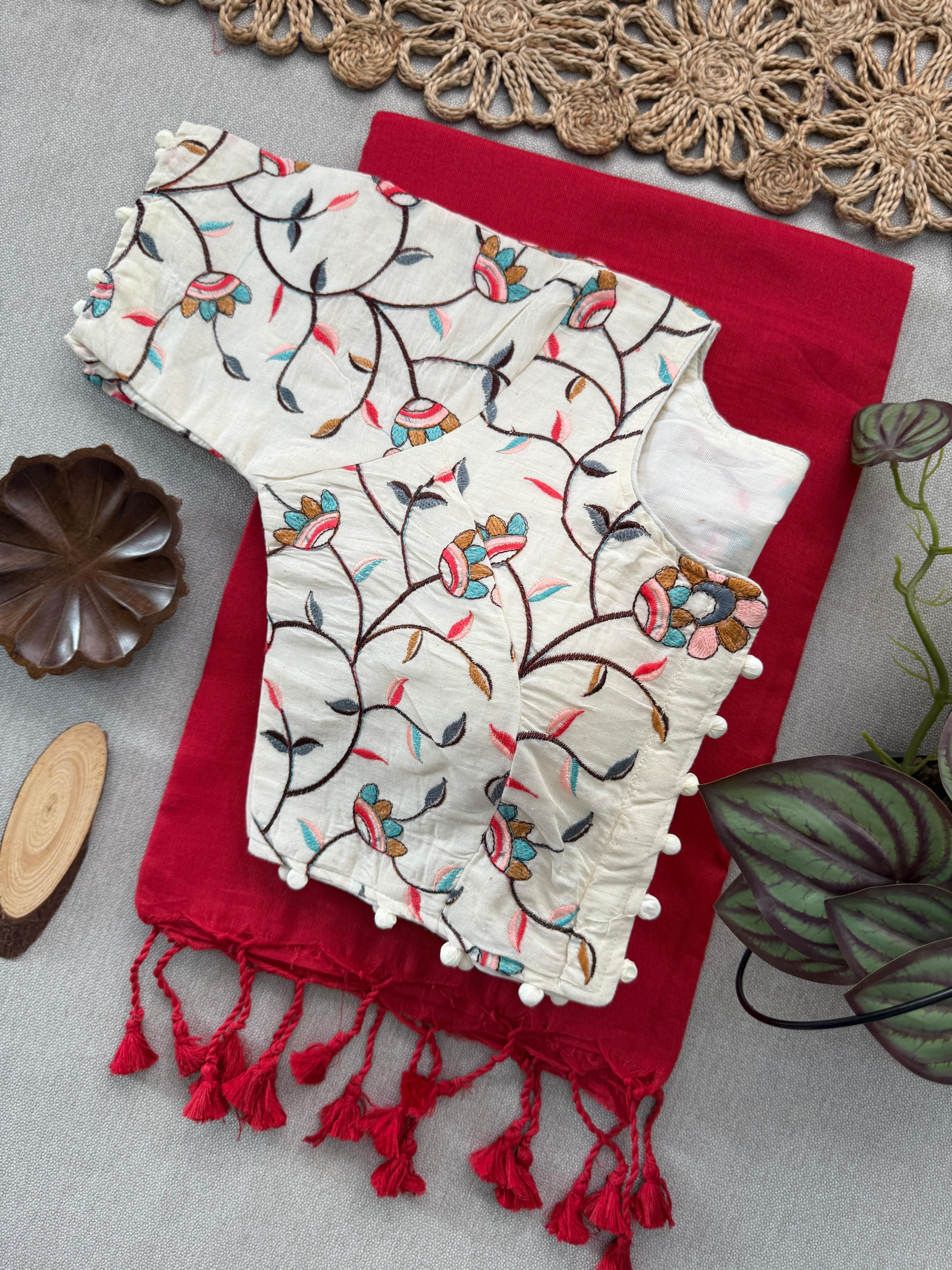 Lekha Cf 160 Khadi Cotton Plain Saree With Embroidery Readymade Blouse
