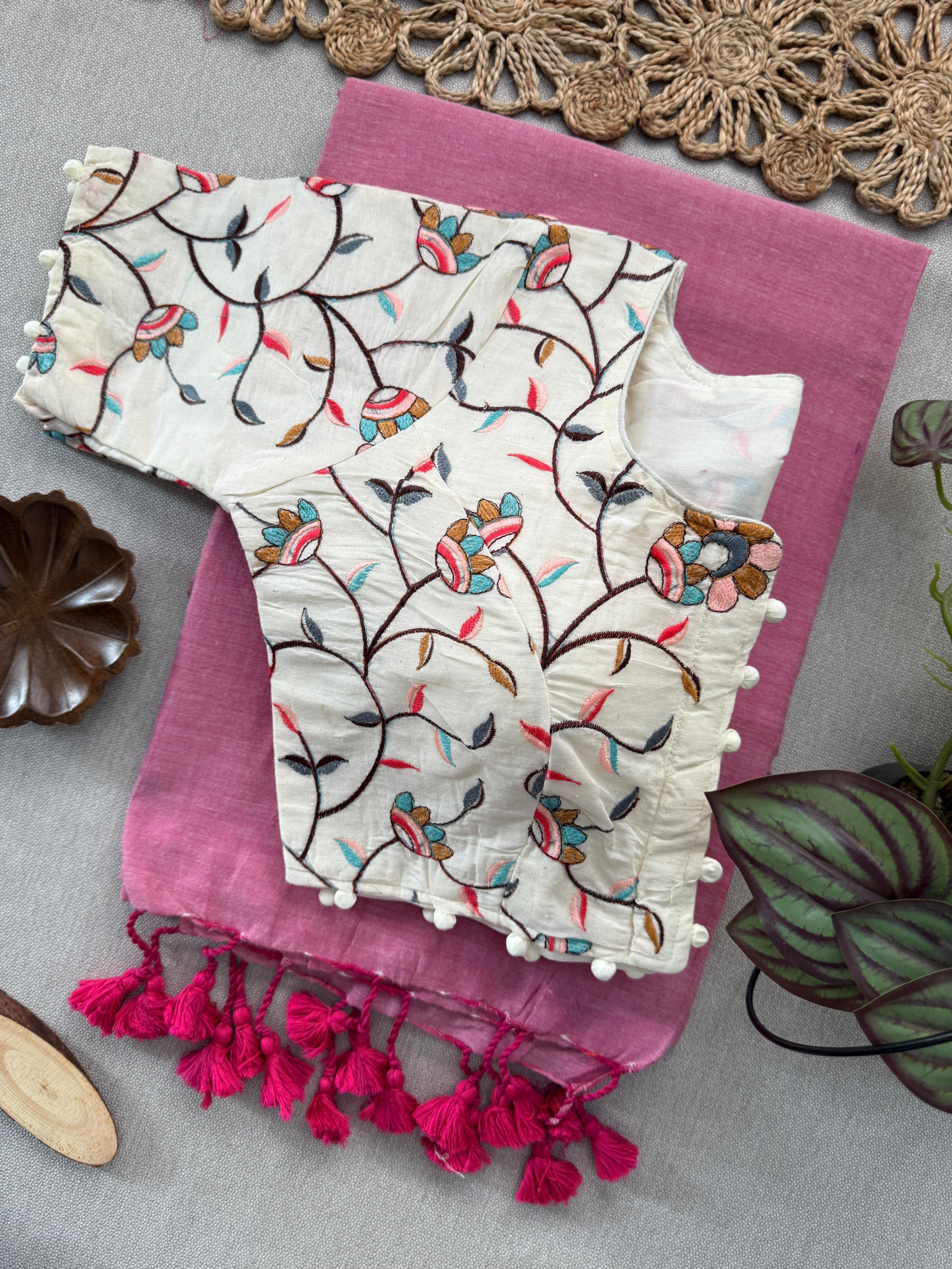 Lekha Cf 160 Khadi Cotton Plain Saree With Embroidery Readymade Blouse