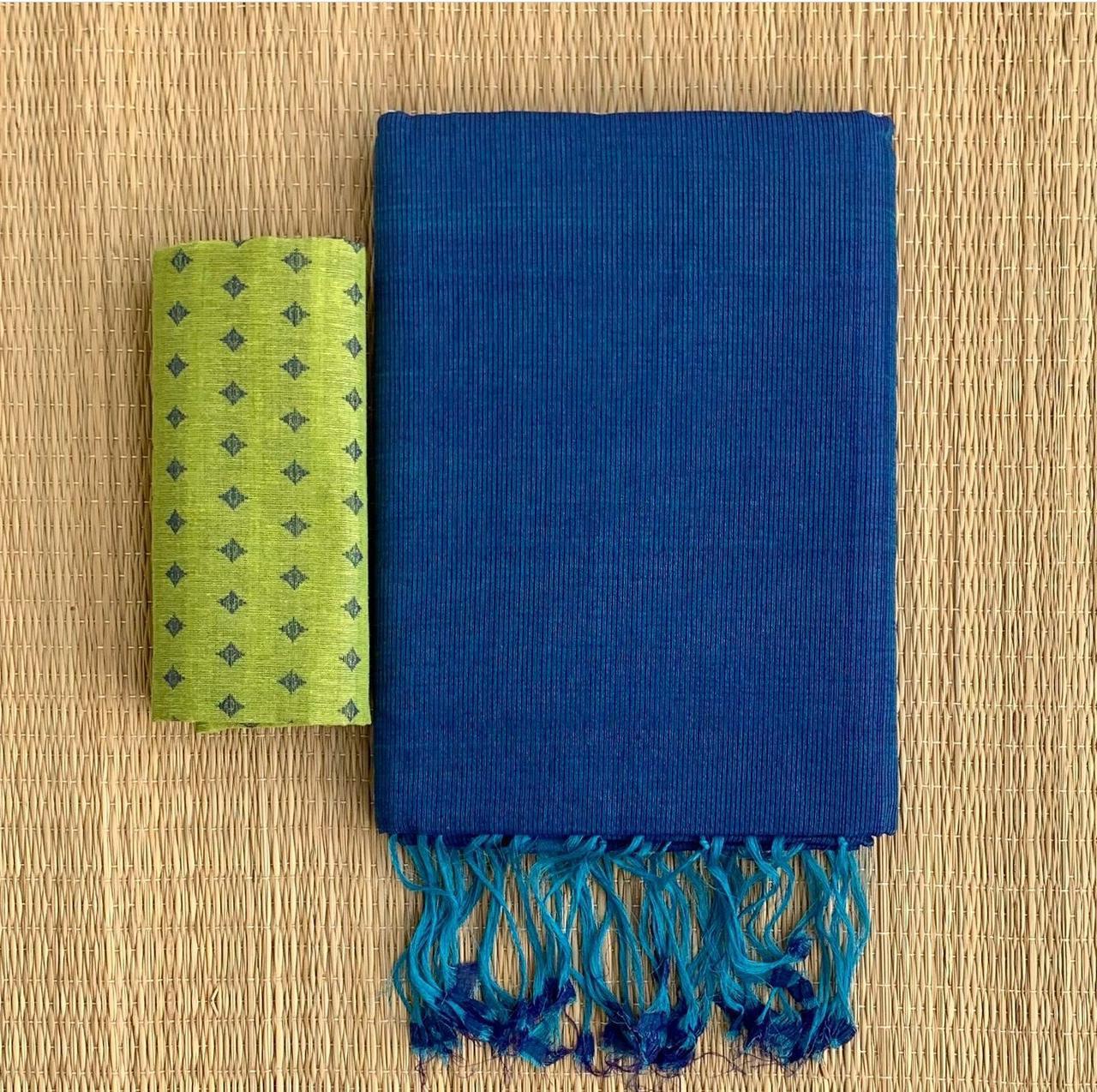 Lekha CF 161 Khadi Cotton Plain Saree With Printed Blouse