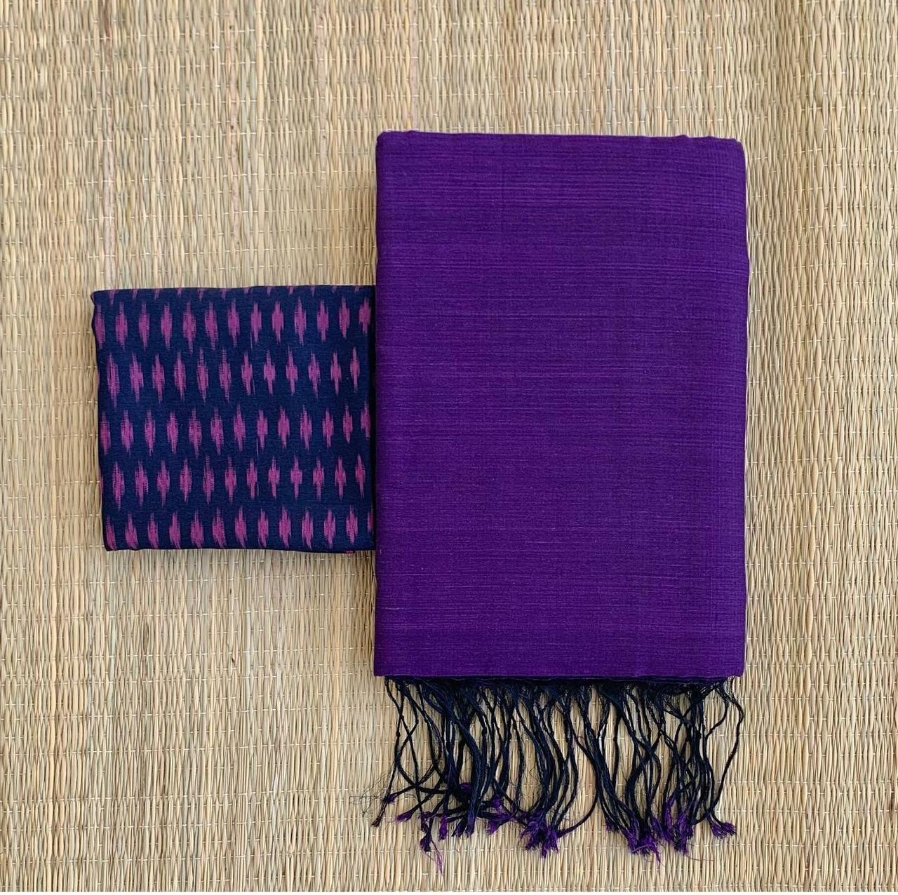 Lekha CF 161 Khadi Cotton Plain Saree With Printed Blouse