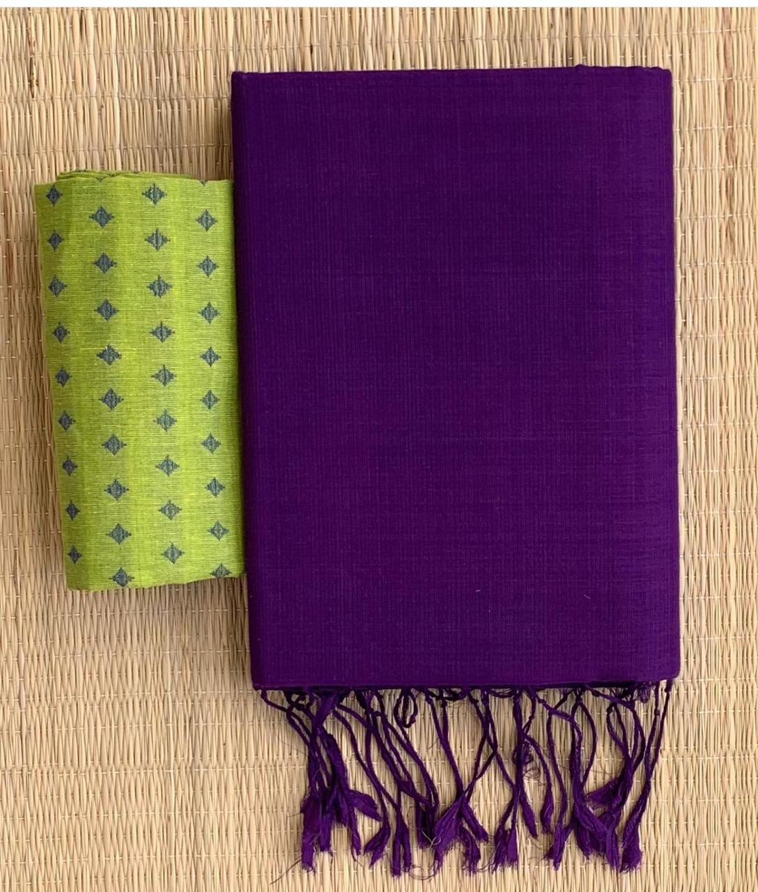 Lekha CF 161 Khadi Cotton Plain Saree With Printed Blouse