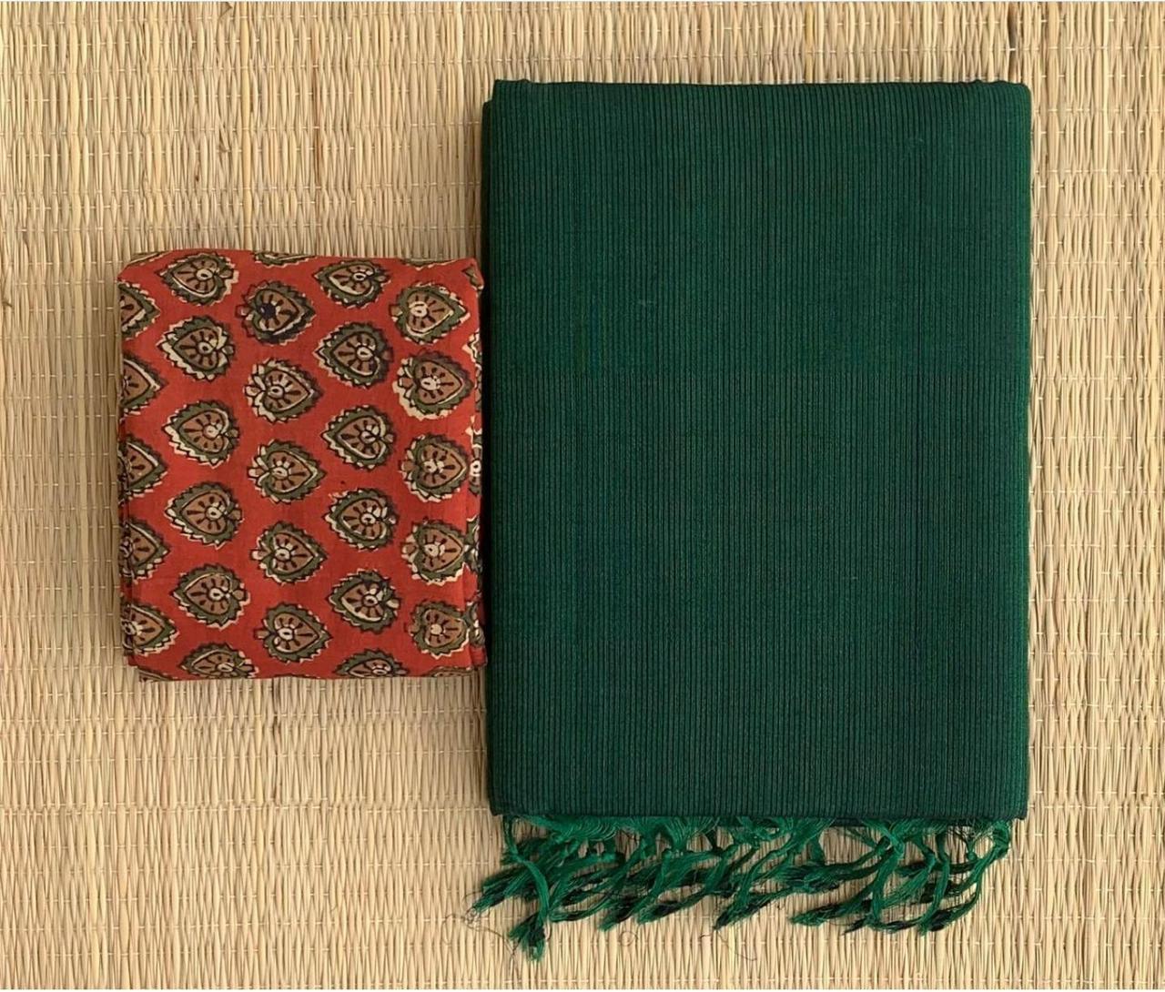 Lekha CF 161 Khadi Cotton Plain Saree With Printed Blouse