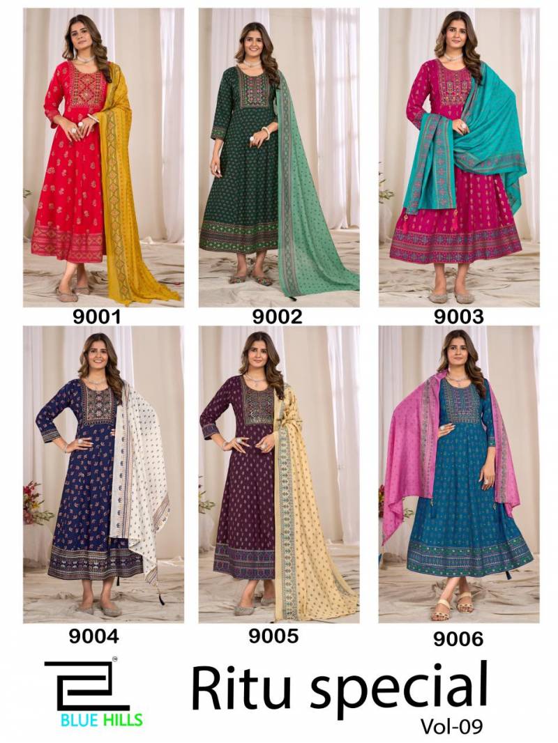 Blue Hills Ritu Special Vol 9 Rayon Anarkali Gown With Dupatta Collection