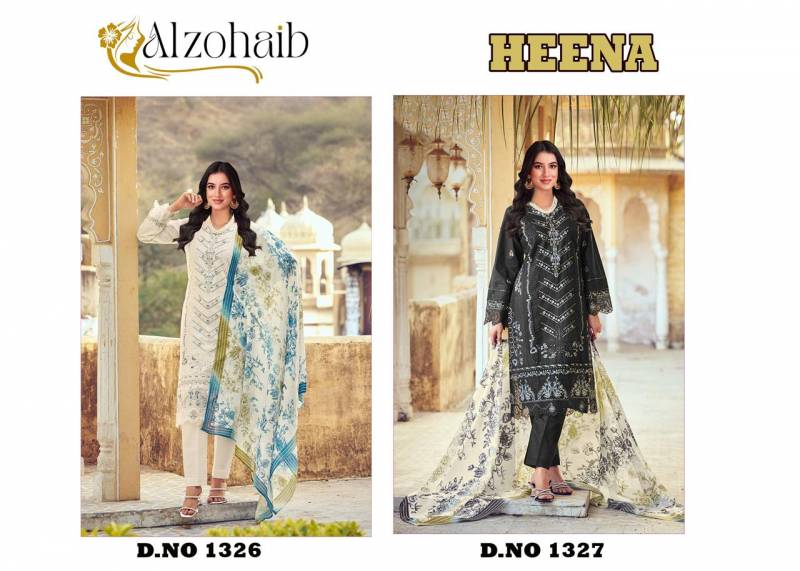 Alzohaib Az Heena 1326 To 1327 Chiffon Dupatta Cotton Dress Material