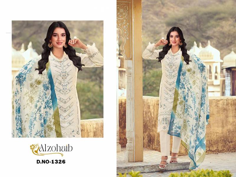Alzohaib Az Heena 1326 To 1327 Chiffon Dupatta Cotton Dress Material