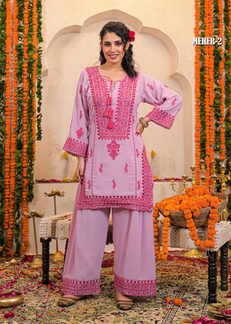 Afsana Meher Farsi Salwar Georgette Embroidery Work Co Ord Set Collection