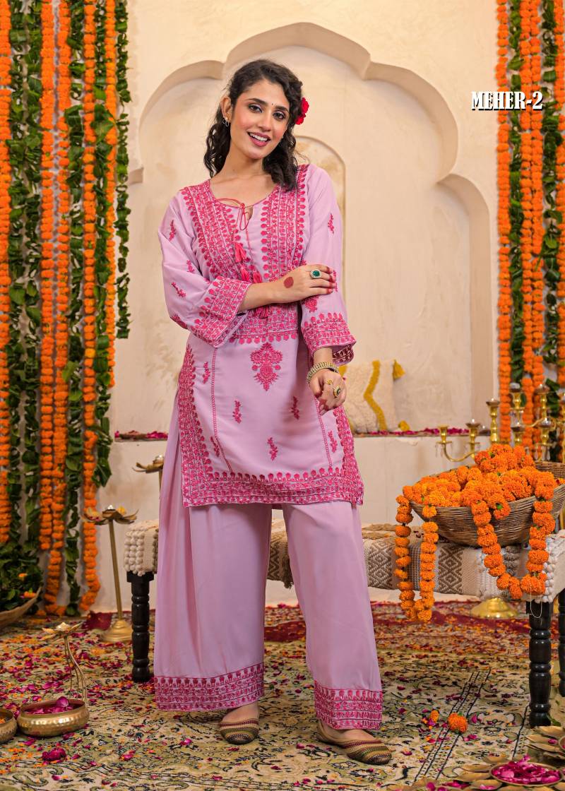 Afsana Meher Farsi Salwar Georgette Embroidery Work Co Ord Set Collection