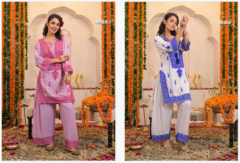 Afsana Meher Farsi Salwar Georgette Embroidery Work Co Ord Set Collection