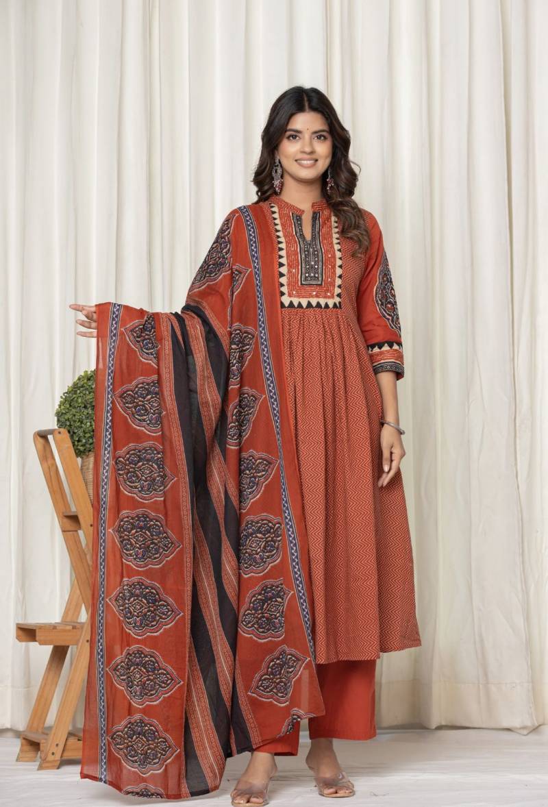Naisha K 295 Designer Jaipuri Print Anarkali Style Kurta Set