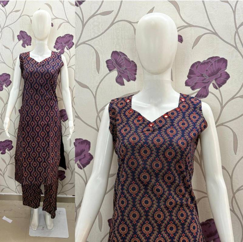 Naisha K 296 Pure Cotton Sleeveless Casual Wear Kurti With Bottom