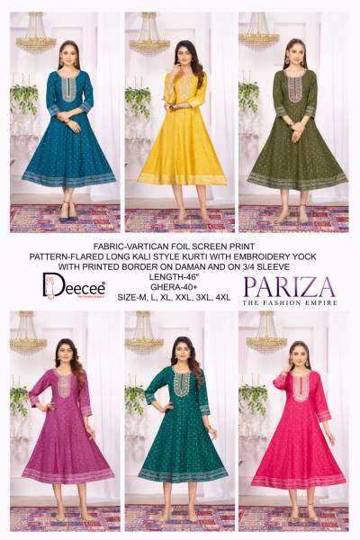 Deecee Pariza Vartican Foil Printed Long Kurtis Collection