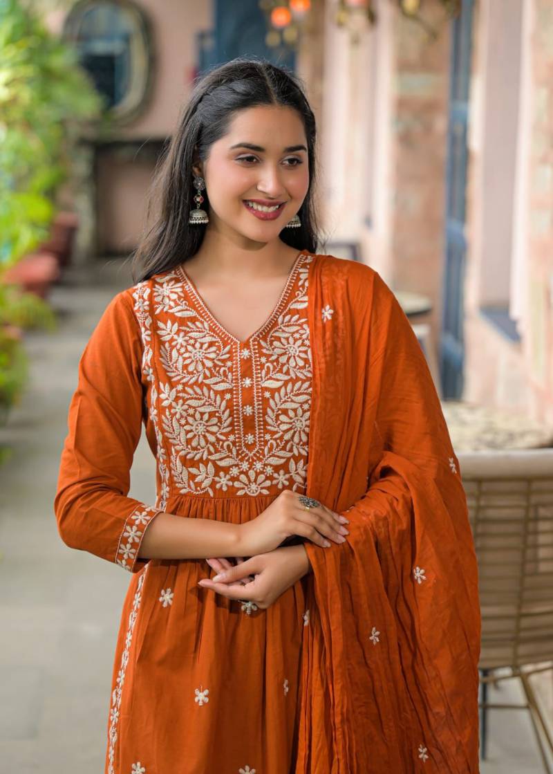 Naisha K 299 Cotton Embroidered Kurti Pant And Dupatta Collection