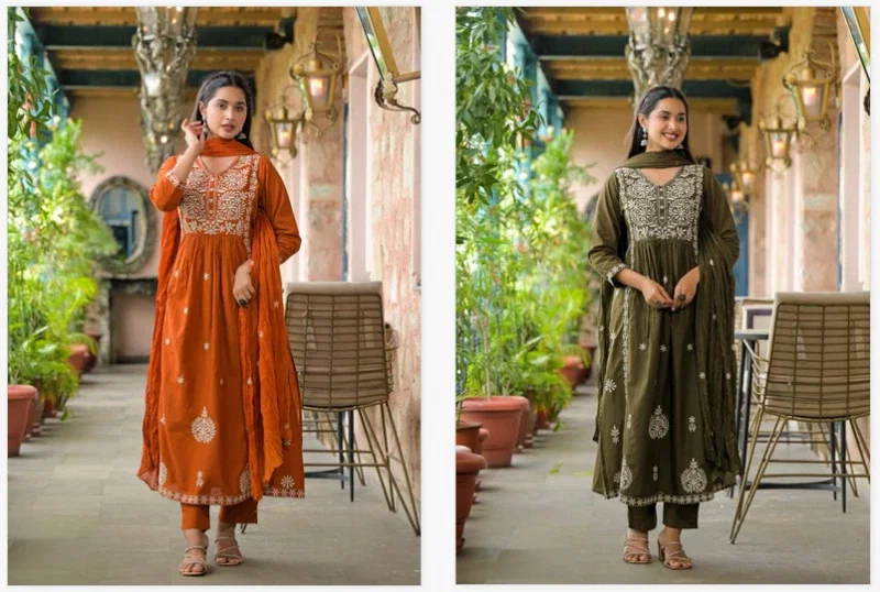 Naisha K 299 Cotton Embroidered Kurti Pant And Dupatta Collection