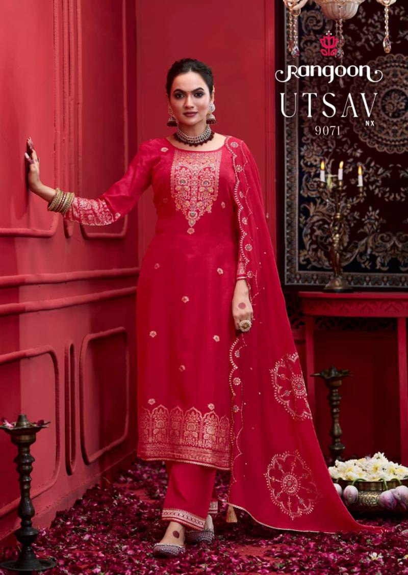 Rangoon Utsav Nx Dola Russian Jacquard Festival Wear Kurti Pant And Dupatta