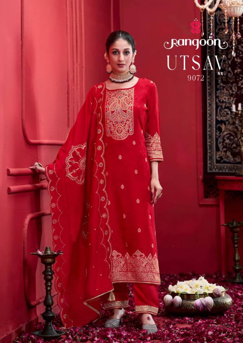 Rangoon Utsav Nx Dola Russian Jacquard Festival Wear Kurti Pant And Dupatta