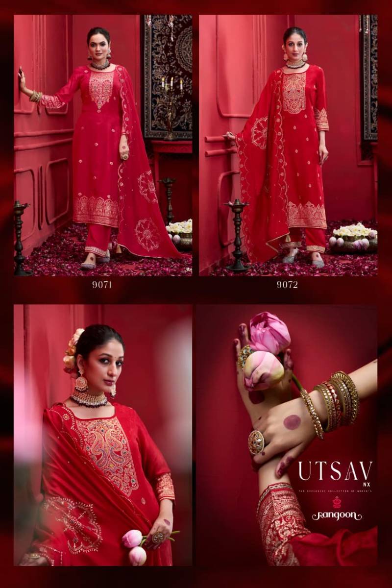 Rangoon Utsav Nx Dola Russian Jacquard Festival Wear Kurti Pant And Dupatta