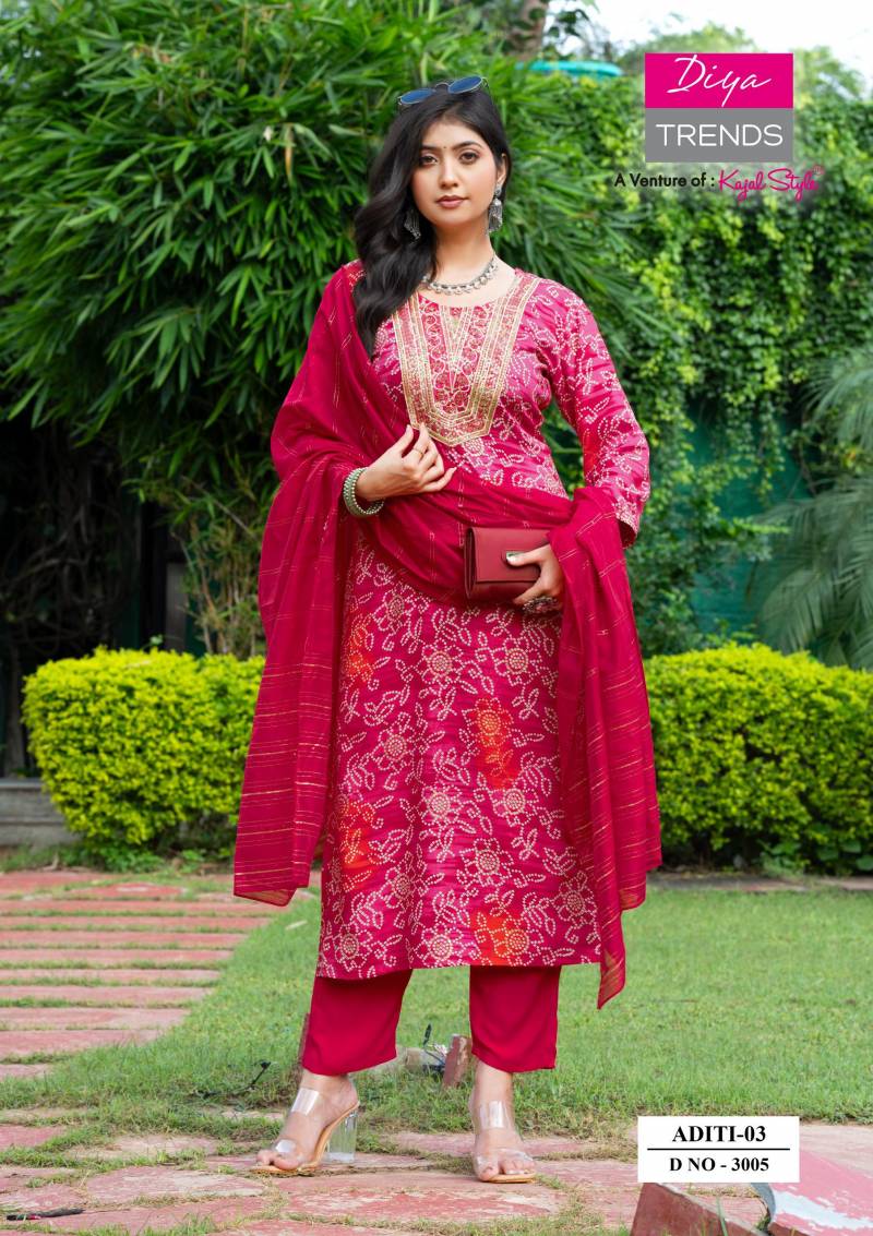 Aditi Vol 3 Plus Size By Diya Trends Rayon Print Casual Wear Kurti Pant And Dupatta