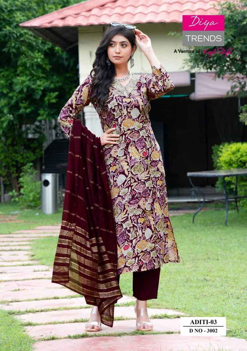 Aditi Vol 3 Plus Size By Diya Trends Rayon Print Casual Wear Kurti Pant And Dupatta