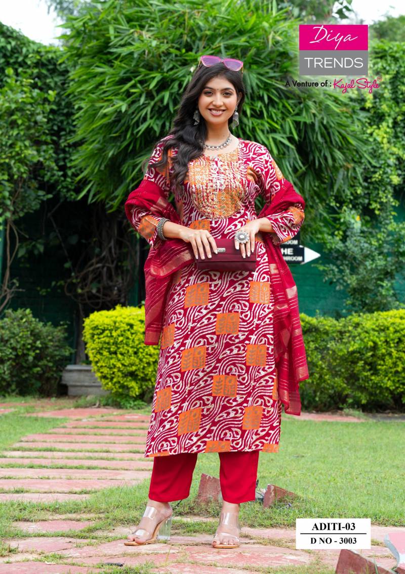 Aditi Vol 3 Plus Size By Diya Trends Rayon Print Casual Wear Kurti Pant And Dupatta