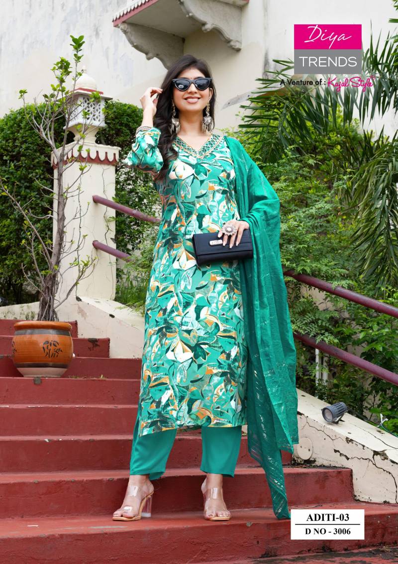 Aditi Vol 3 Plus Size By Diya Trends Rayon Print Casual Wear Kurti Pant And Dupatta
