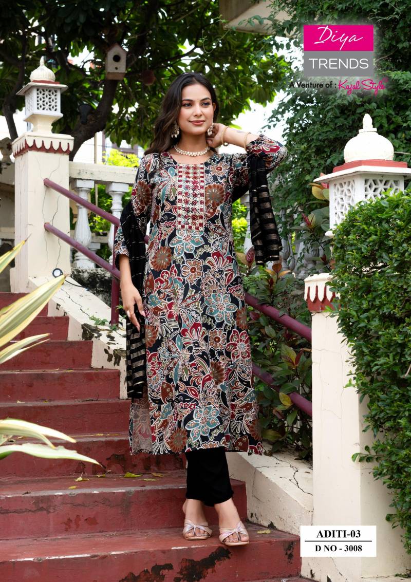 Aditi Vol 3 Plus Size By Diya Trends Rayon Print Casual Wear Kurti Pant And Dupatta
