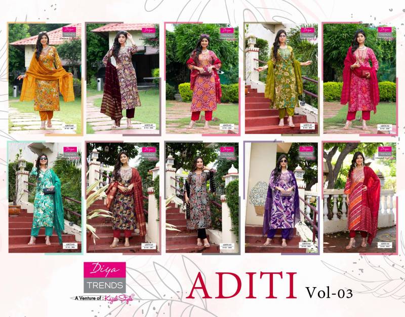 Aditi Vol 3 Plus Size By Diya Trends Rayon Print Casual Wear Kurti Pant And Dupatta