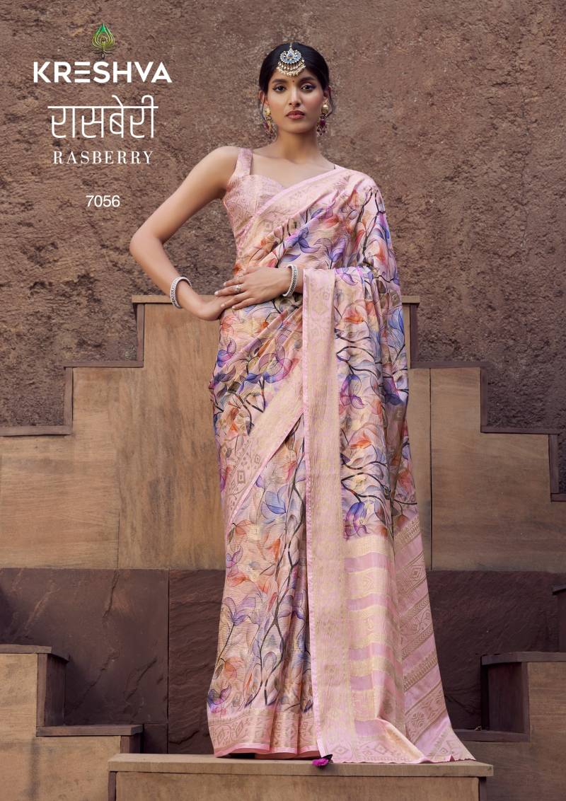 Kreshva Rasberry Crape Jacquard Border Casual Wear Saree Collection