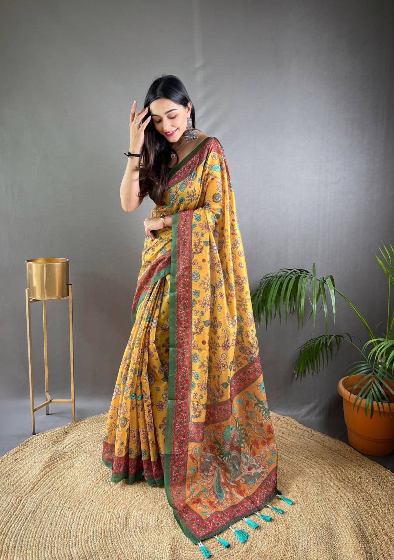 Sctf Raksha Malai Cotton Traditional Kalamkari Patterns Saree