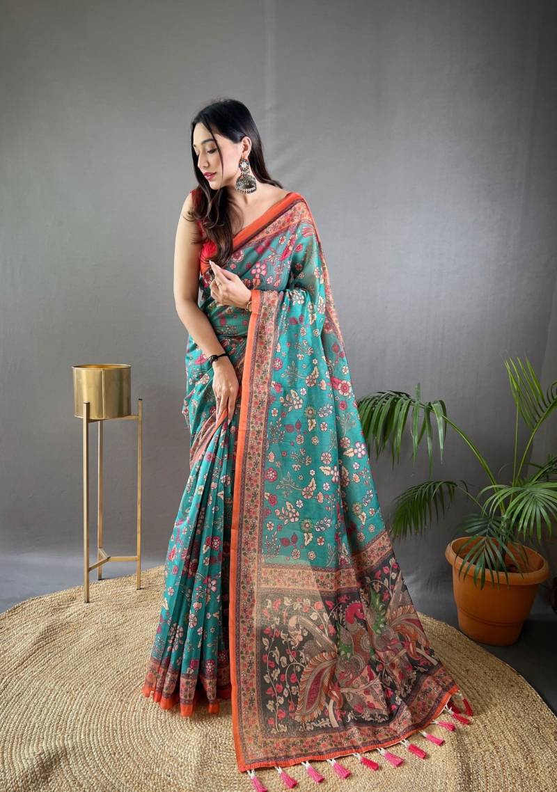 Sctf Raksha Malai Cotton Traditional Kalamkari Patterns Saree