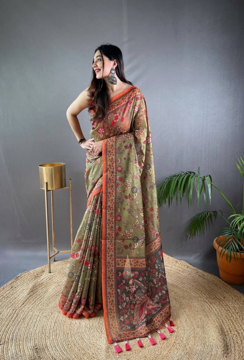 Sctf Raksha Malai Cotton Traditional Kalamkari Patterns Saree