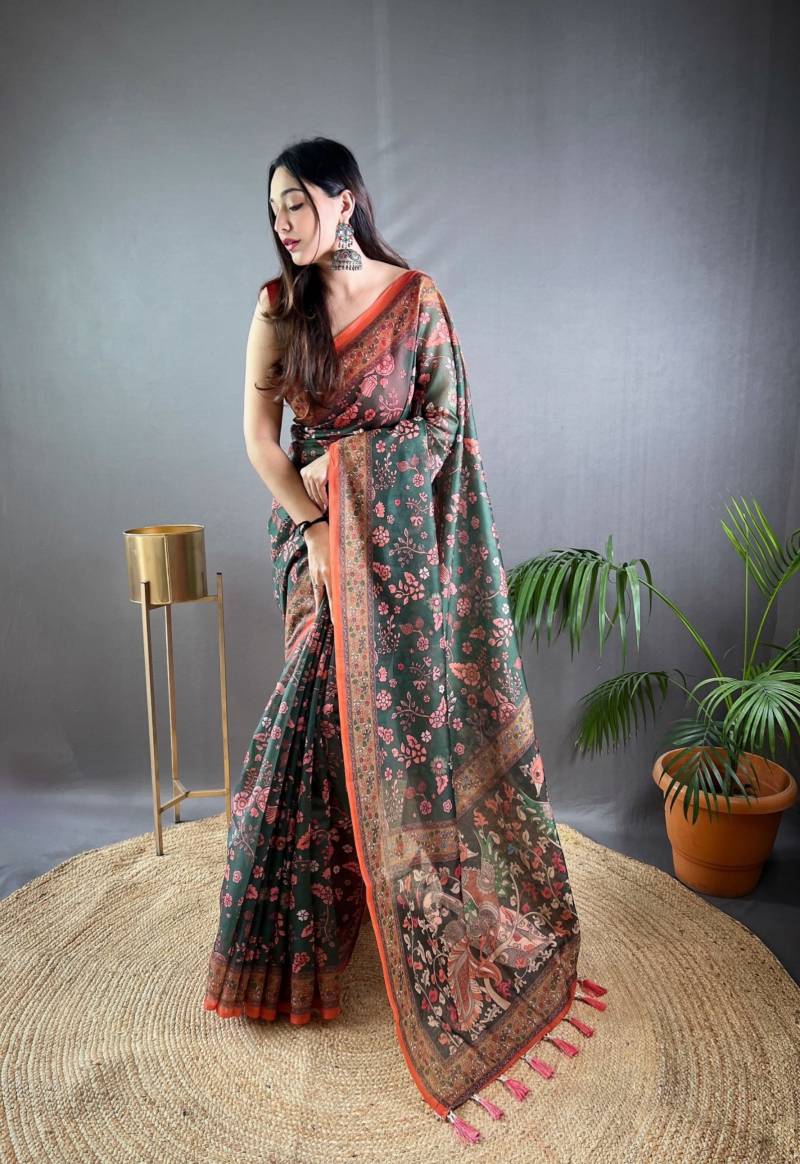 Sctf Raksha Malai Cotton Traditional Kalamkari Patterns Saree