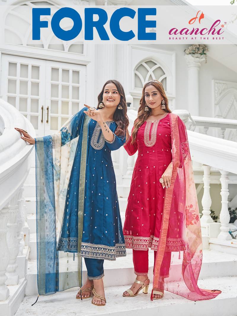 Aanchi Force Vichitra Silk Kurti Bottom And Dupatta Collection