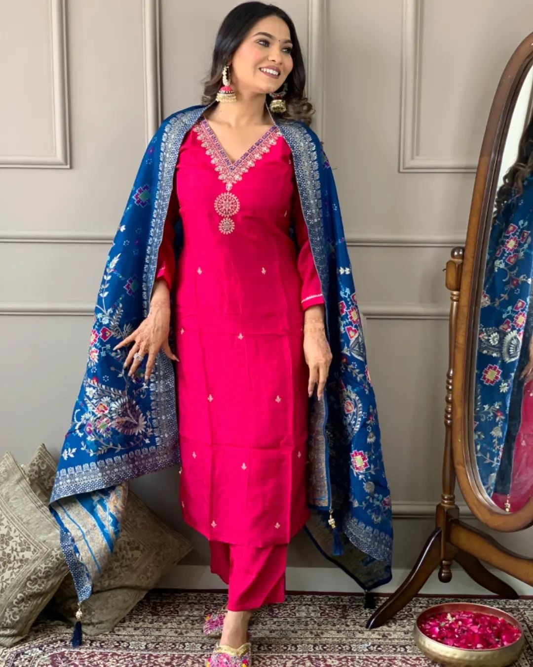 Navya Kurti 133 Party Wear Embroidery Worked Cotton Silk Kurti with Pant and Dupatta Set 