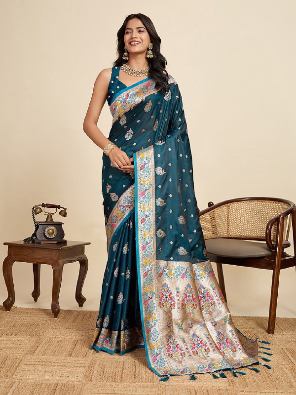 Maahi 195 Wedding Wear Heavy Jari Weaving Worked Paithani Silk Saree with Un Stitched Blouse