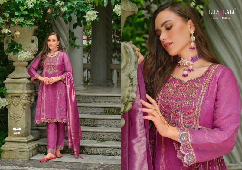 Lily And Lali Suhana Simmer Silk Embroidery Kurti Pant And Dupatta