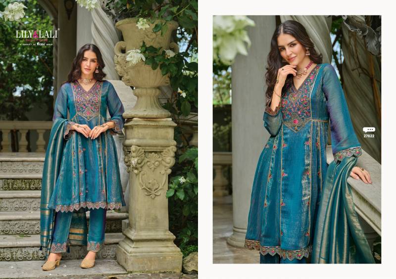 Lily And Lali Suhana Simmer Silk Embroidery Kurti Pant And Dupatta