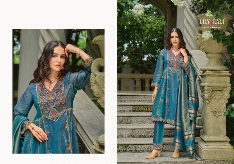 Lily And Lali Suhana Simmer Silk Embroidery Kurti Pant And Dupatta