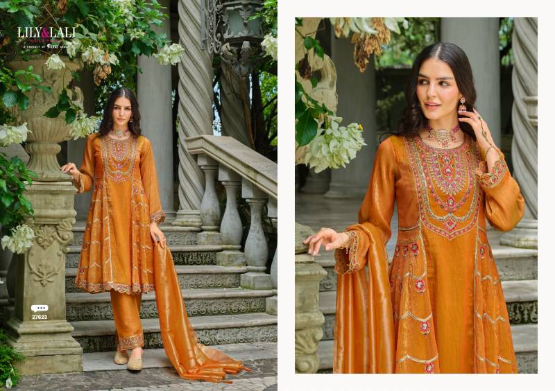 Lily And Lali Suhana Simmer Silk Embroidery Kurti Pant And Dupatta