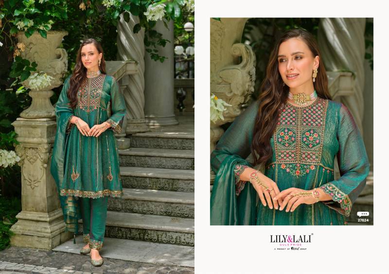 Lily And Lali Suhana Simmer Silk Embroidery Kurti Pant And Dupatta