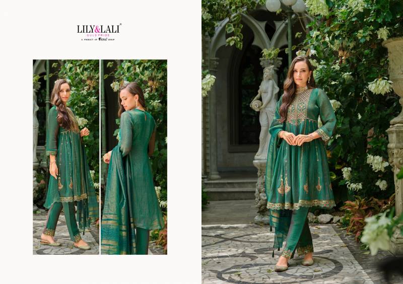 Lily And Lali Suhana Simmer Silk Embroidery Kurti Pant And Dupatta