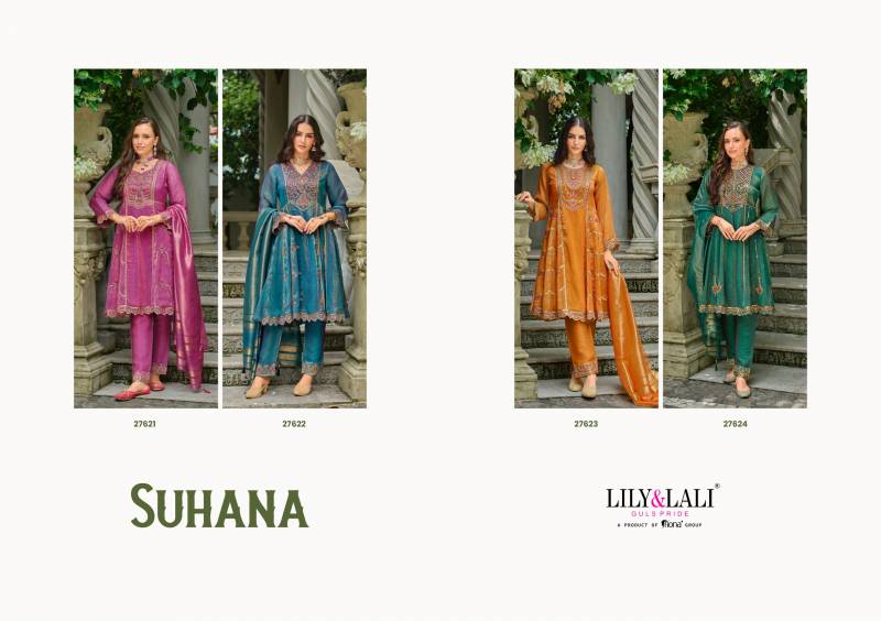 Lily And Lali Suhana Simmer Silk Embroidery Kurti Pant And Dupatta