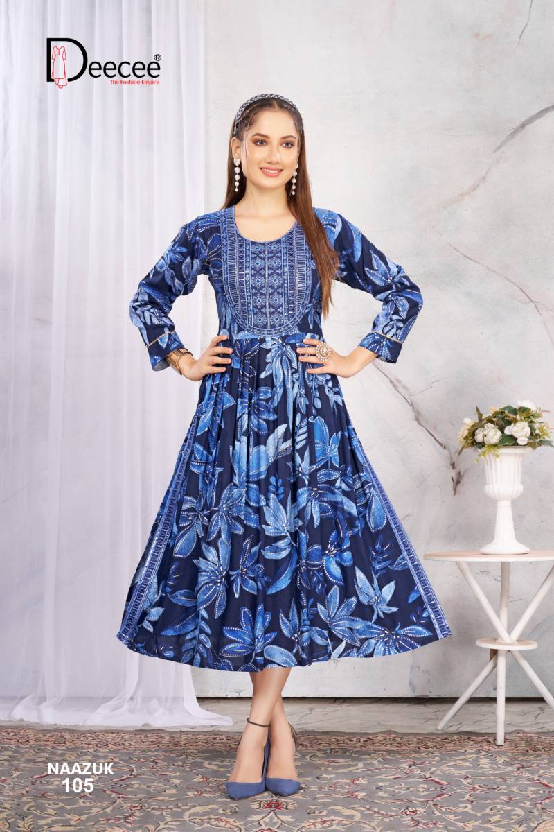 Deecee Naazuk Rayon Printed Long Nyra Cut Kurti
