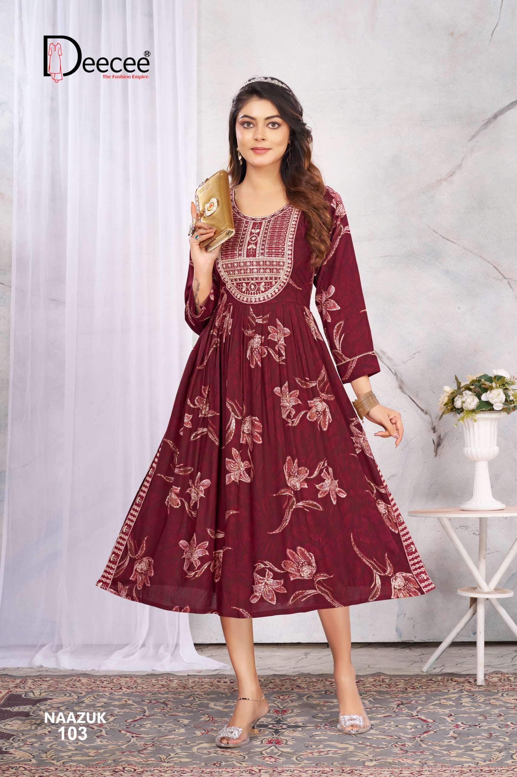 Deecee Naazuk Rayon Printed Long Nyra Cut Kurti