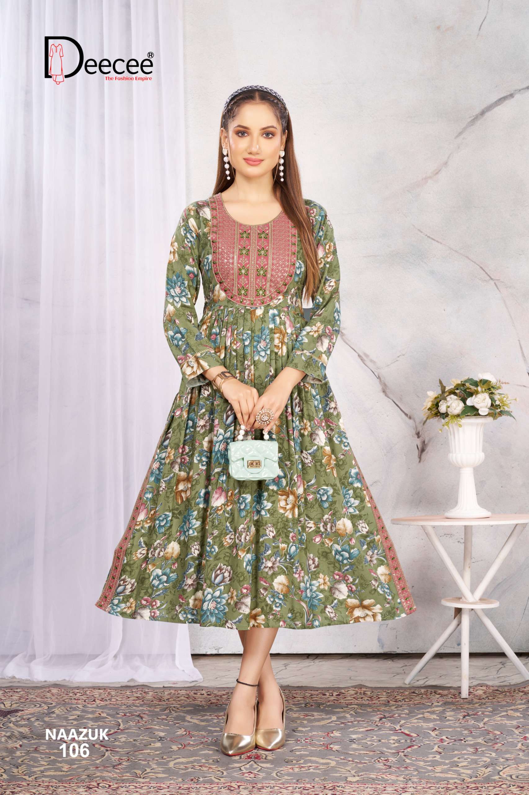 Deecee Naazuk Rayon Printed Long Nyra Cut Kurti