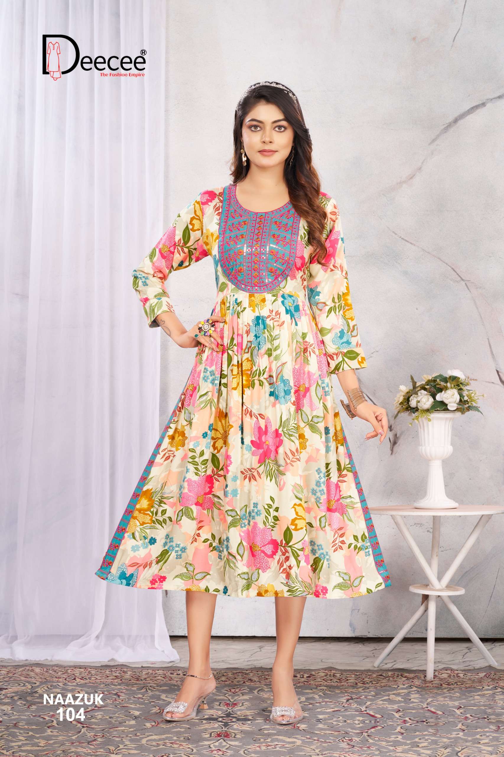 Deecee Naazuk Rayon Printed Long Nyra Cut Kurti