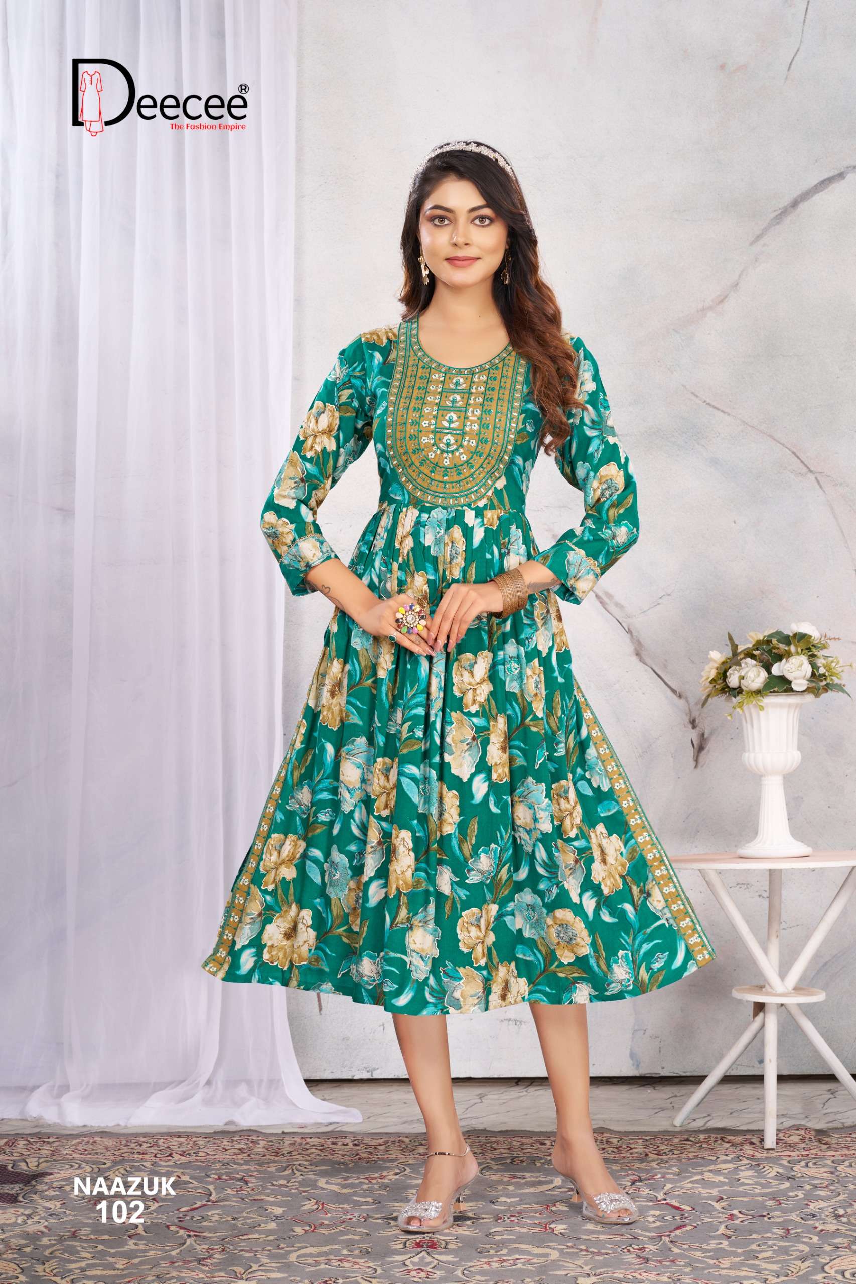 Deecee Naazuk Rayon Printed Long Nyra Cut Kurti