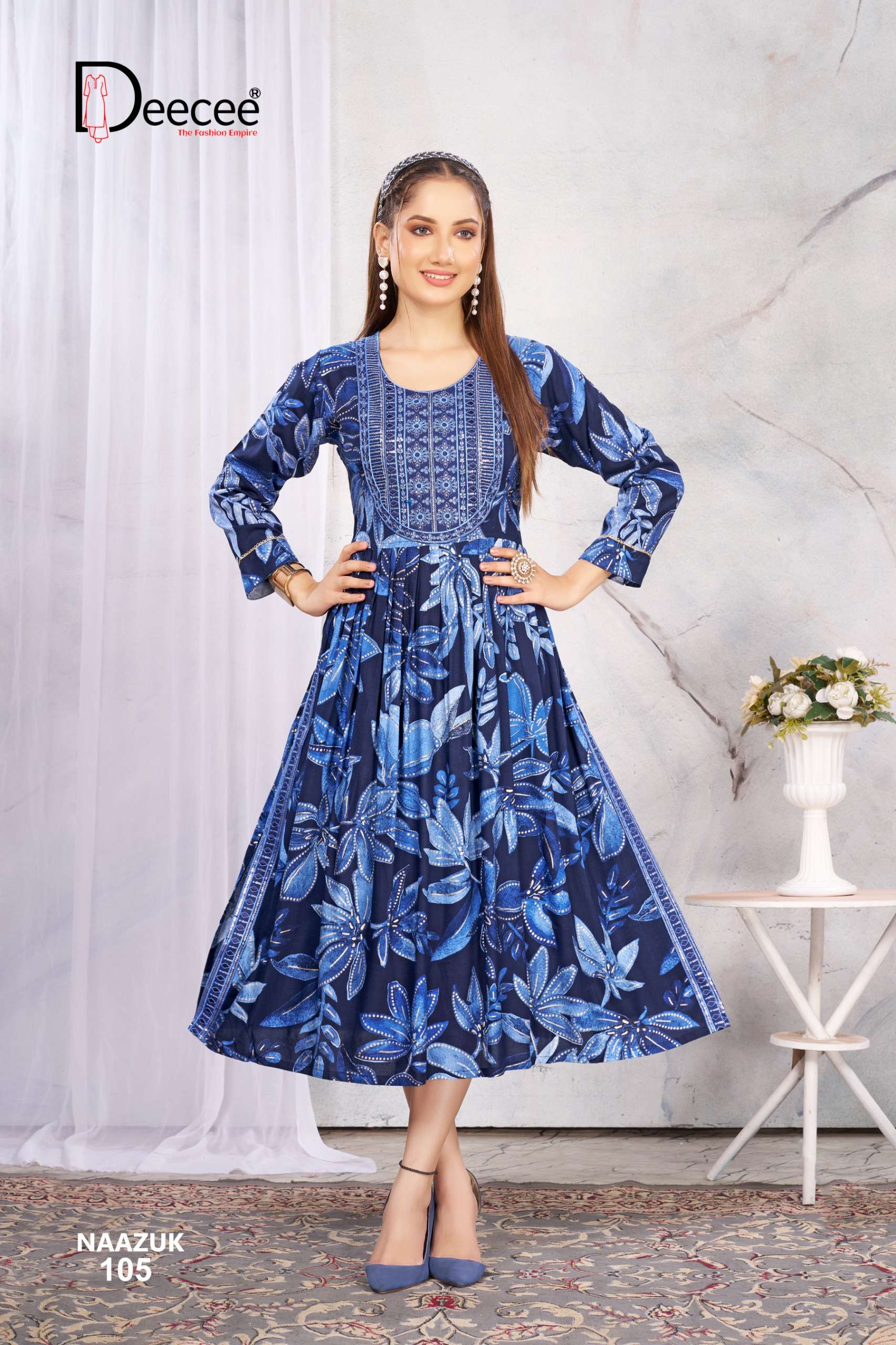 Deecee Naazuk Rayon Printed Long Nyra Cut Kurti