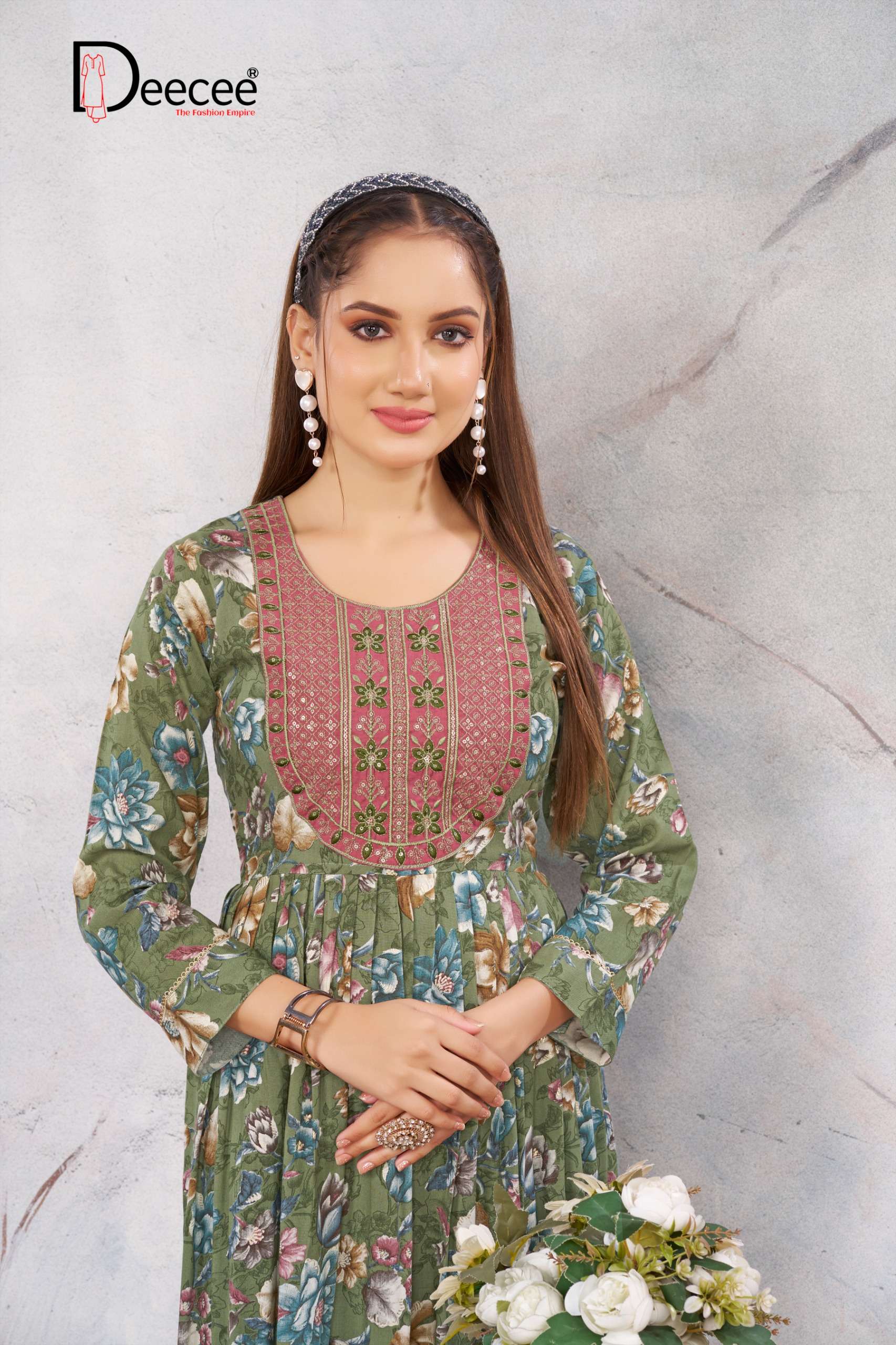 Deecee Naazuk Rayon Printed Long Nyra Cut Kurti
